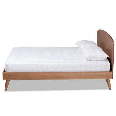 Walnut Brown Queen Wood Frame Platform Bed with Curved Headboard