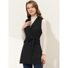 Allegra K Women's Lapel Collar Sleeveless Long Coat Double Breasted Belt Waist Trench Vest - 2 of 4