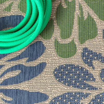 Zinnia Navy & Green Modern Floral Flatweave 3x5 Indoor/Outdoor Rug