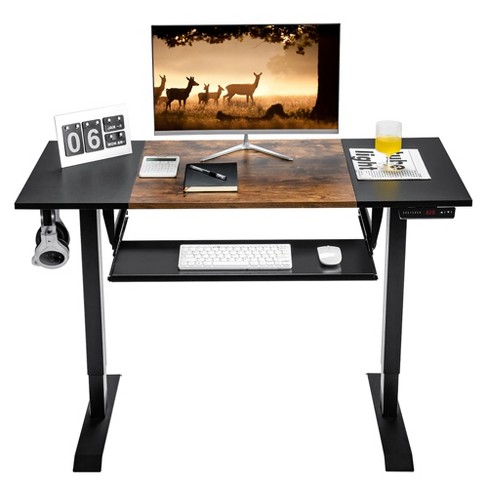 Electric Standing Desk with Multi Shelf, Sit-Stand Desk with Monitor Stand,  Privacy Panel, and Under-Desk Shelf
