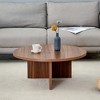Chic Crate - Create a Fusion of Modern & Nordic Styles with a Walnut-Finished MDF Round Coffee Table - 31.5*31.5*13.98 Inches - 3 of 4