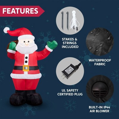 6-Foot Bright White LED Inflatable Santa with Gift Bag