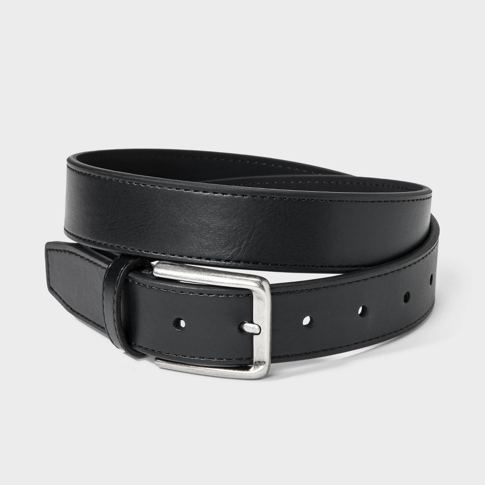 Photos - Belt Men's Stitched Edge Dress  - Goodfellow & Co™ Black XL silver
