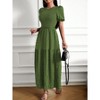 Womens Summer Puff Short Sleeve Maxi Dress Square Neck Smocked Tiered Ruffle A Line Long Flowy Beach Dresses - 2 of 4