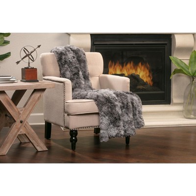 Gray Faux Fur and Sherpa Reversible Throw Blanket 50" x 65"