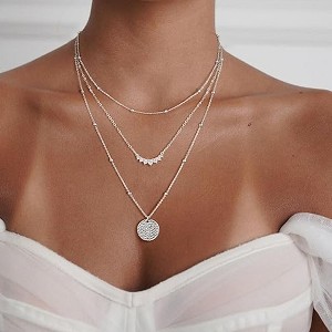 HTUTWOO Layered Silver Necklaces for Women, Sterling Silver Stackable Stack Choker Necklaces,Circle Pendant Chain Dainty Necklace Jewelry for Women - 1 of 4
