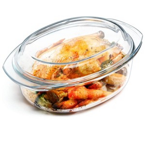 Itopfox Oval Glass Casserole Dish with Lid, Microwave & Oven Safe Bakeware, Covered Glass Dish for Baking & Cooking, 3.5L Capacity - 1 of 4