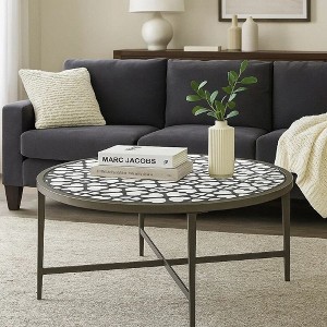 Royal Hampton Round Glass Top Coffee Table with X Support Metal Base, Silver - 1 of 4