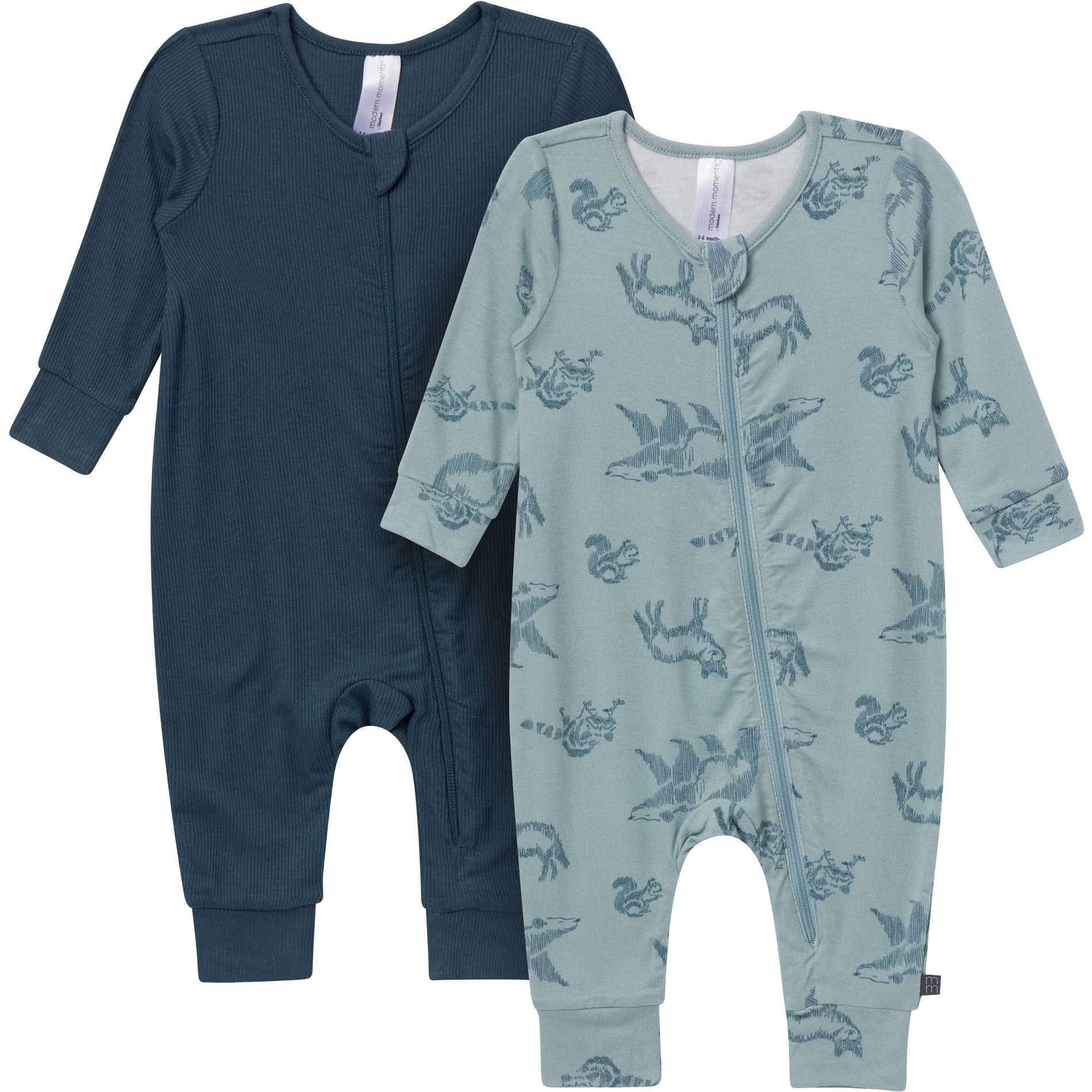 Modern Moments by Gerber Baby Boys' 2-Pack Long Sleeve Footless Rompers, Blue