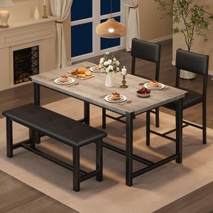 Dining Table Set for 4, Kitchen Table with 2 Upholstered Chairs and Bench, Kitchen Dining Room Set for Small Space, Apartment, Home, Kitchen - 1 of 4