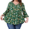 Agnes Orinda Women's Plus Size Floral V Neck Ruffle Sleeve Loose Fit Babydoll Peplum Blouse - 2 of 4