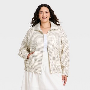 Women's Mock-Neck Full Zip Bomber Jacket - A New Day™ Cream Dot 3X