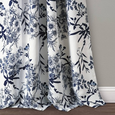 Navy Floral Botanical Garden Blackout Polyester Curtain Panels