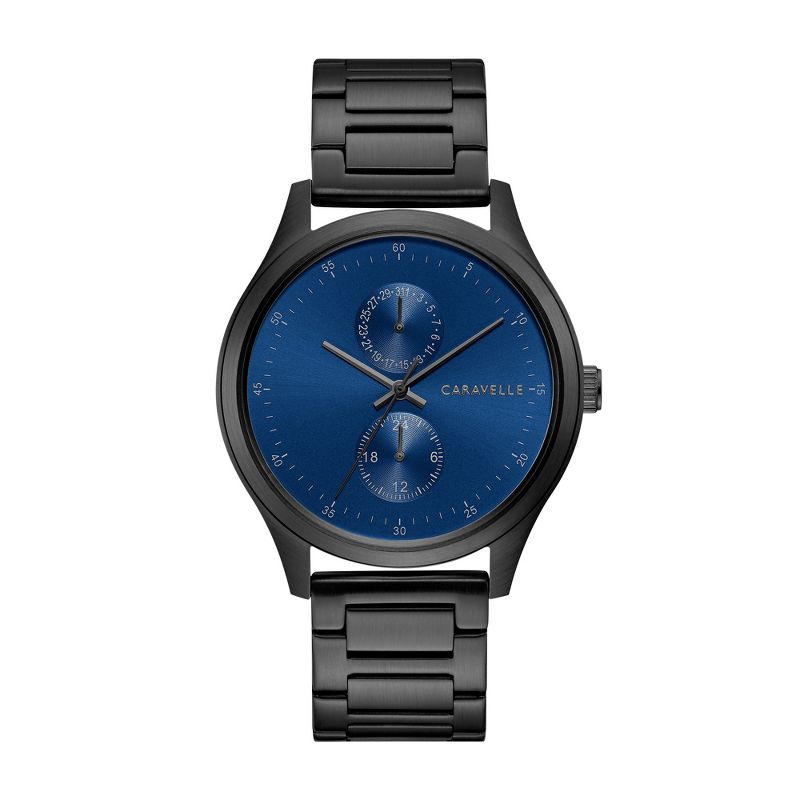 Caravelle designed by Bulova Men's Modern 3-Hand Date Quartz Watch, Black IP, Blue Dial 41mm, 1 of 5