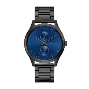 Caravelle designed by Bulova Men's Modern 3-Hand Date Quartz Watch, Black IP, Blue Dial 41mm