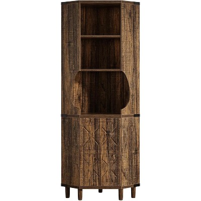 Lantine 69.29'' Tall Corner Cabinet, Freestanding Kitchen Pantry with Doors and Adjustable Shelves for Living Room, Study Room, Rustic Brown