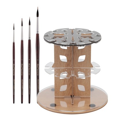 Mezzo Rotating Paint Brush Storage Rack with Mimik Reservoir Synthetic Kolinsky and Squirrel Liner Brushes #2, #4, #6, #8 - Wet Media Reservoir w/