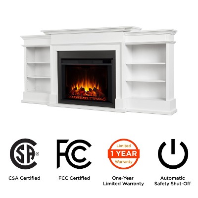 Ashton White Wood Electric Fireplace TV Stand with Shelves