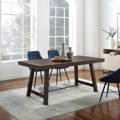 71" Tanya Modern Farmhouse Metal Stretcher Dining Table Dark Brown Oak - Saracina Home