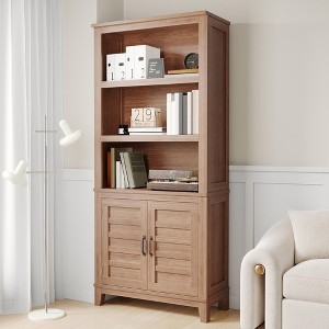 Coucheta 71 Inch Tall Bookcase, 5 Tier Bookshelf with Doors & Adjustable Shelf, Wooden Dispaly Cabinet, Accent Furniture for Apartments, Brown - 1 of 4