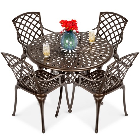 Weather Cast Aluminum Patio Dining Set, Patio Table And Chairs With Umbrella Hole