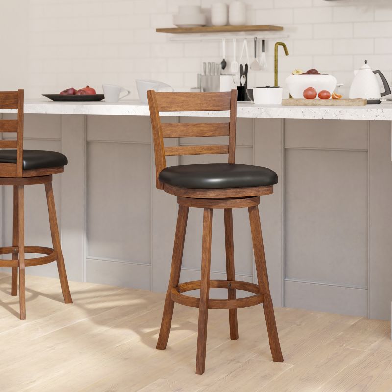 Emma and Oliver Classic Wooden Ladderback Dining Stool with Padded Swivel Seat, 2 of 12
