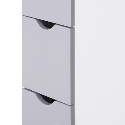 Tall White MDF Bathroom Storage Cabinet with Shelves and Drawers