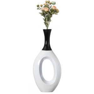 Uniquewise Decorative White Ceramic Floor Flower Vase with Black Neck, 36 Inch Tall for Living Room, Entryway, Dining Room, Modern Home Decor - 1 of 4