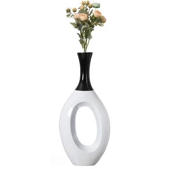 Uniquewise Contemporary Decorative White Floor Flower Vase with Black Neck, for Living Room, Entryway or Dining Room, 36 Inch