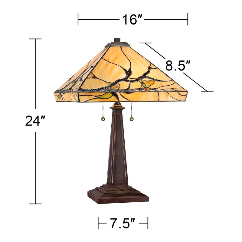 Robert Louis Tiffany Budding Branch Mission Table Lamp 24" High Bronze with Table Top Dimmer Art Glass Square Shade for Bedroom Living Room Bedside, 4 of 8