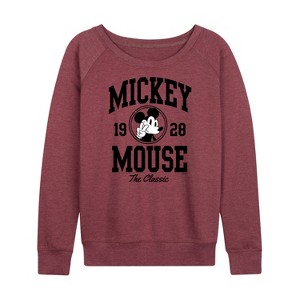 Women's - Disney - Mickey Mouse Collegiate The Classic Lightweight French Terry Wide Neck Long Sleeve Shirt - 1 of 4