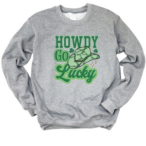Simply Sage Market Women's Graphic Sweatshirt Howdy Go Lucky Cowboy Hat - 1 of 3