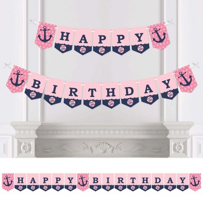 Big Dot of Happiness Ahoy - Nautical Girl - Birthday Party Bunting Banner - Anchor Party Decorations - Happy Birthday