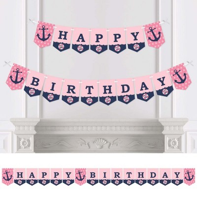 Big Dot of Happiness Ahoy - Nautical Girl - Birthday Party Bunting Banner - Anchor Party Decorations - Happy Birthday