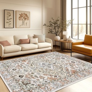 Machine Washable Vintage Floral Printed Area Rug Low Pile Stain Resistant Non Slip Non Shedding Pet Friendly Floor Mat - 1 of 4