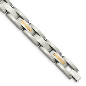 Black Bow Jewelry Men's Stainless Steel & 14k Yellow Gold Inlay Link Bracelet, 8 Inch - 1 of 4