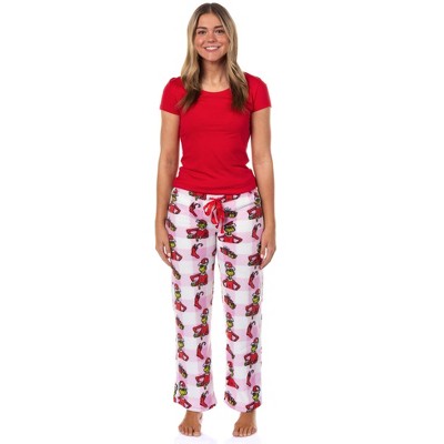 Seven Times Six Dr. Seuss The Grinch Pajamas Women's Pink Buffalo Santa Lounge Sleep Pants