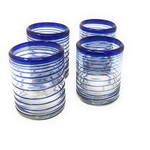 Dos Sueños Mexican Hand Blown Tumblers - Blue Spiral - 10oz - Set of 4 - 1 of 4