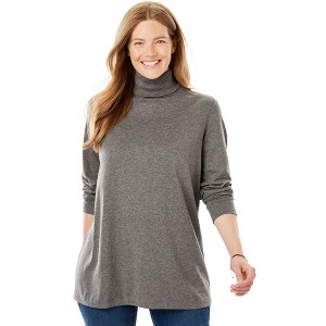 Woman Within Women's Plus Size Perfect Long-Sleeve Turtleneck Tee - 1 of 4