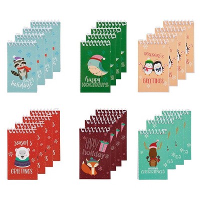 Spiral Notepad - 24-Pack Top Spiral Notebooks, Bulk Mini Spiral Notepads Kids Xmas Party Favors, Stocking Stuffer, 6 Christmas Holiday Designs, 3x5"