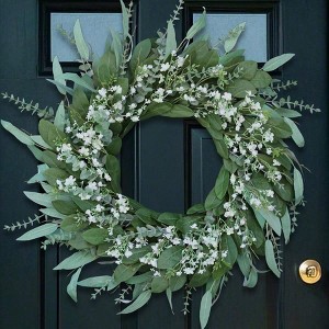 26 inch artificial eucalyptus and babies breath greenery wreath for front door porch window farmhouse home outdoor spring summer - 1 of 4