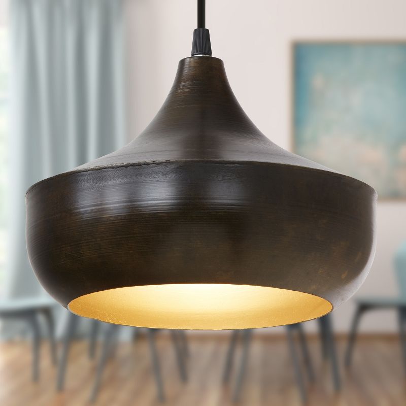 River of Goods 9.75&#34; 1-Light Mika Bronze and Gold Finish Metal Pendant, 4 of 10