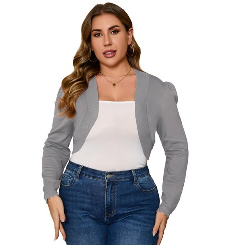 Missky Women Plus Size Open Front Cardigan 3 4 Sleeve Cropped Bolero Shrug Cardigan Sweater Grey 4xl Target