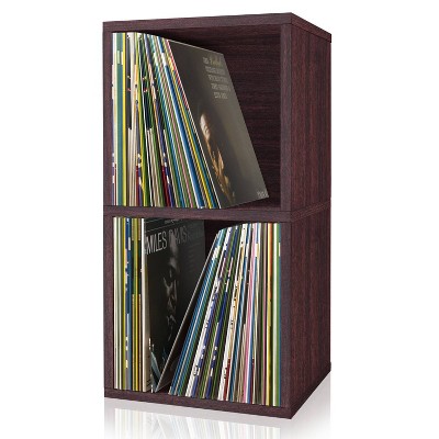 Way Basics Eco 2 Shelf Vinyl Record Storage Bookshelf Espresso Wood Grain