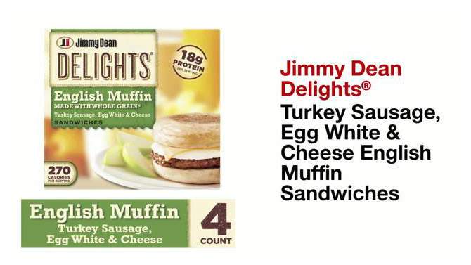 Jimmy Dean Delights Turkey Sausage, Egg Whites, & Cheese Frozen English Muffin - 4ct, 2 of 11, play video