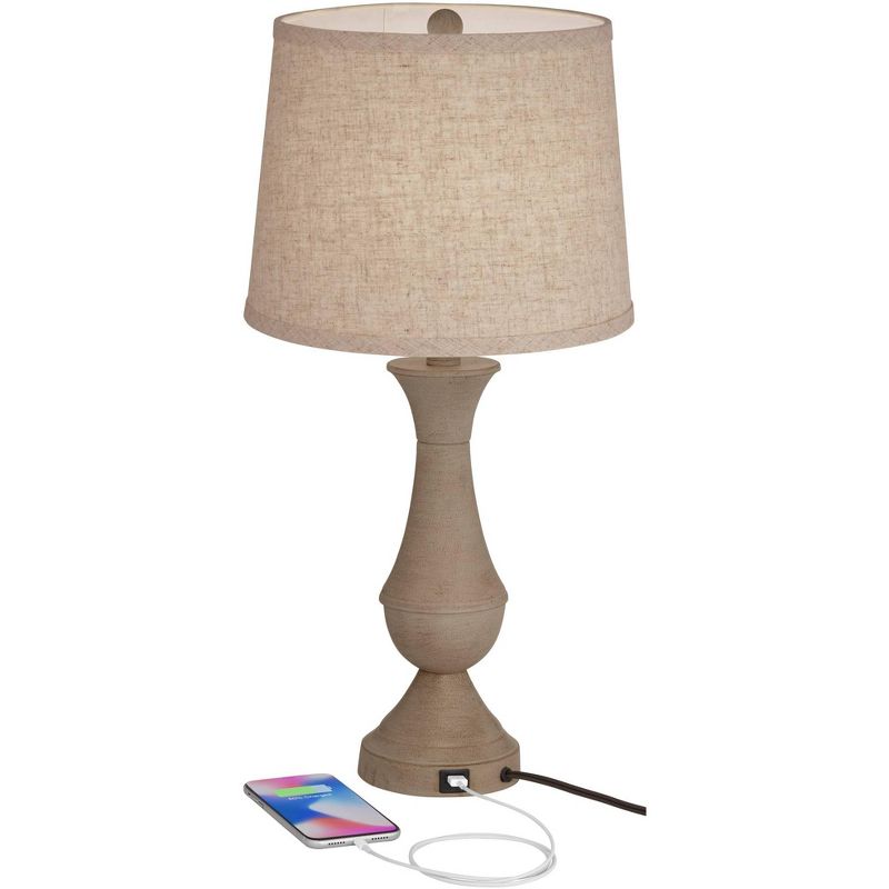 Regency Hill Avery Traditional Table Lamps 25" High Set of 2 Faux Wood with USB Charging Port LED Touch On Off Beige Shades for Living Room Home Desk, 3 of 10
