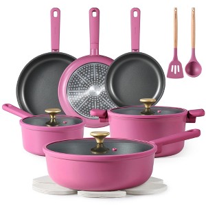 CAROTE 16pcs Nonstick Cookware set, Pots and Pans, Premium Induction Cookware, Durable & Easy to Clean, Large Frying Pan, Rose Pink - 1 of 4