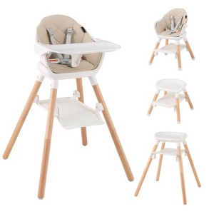 Infans 6 in 1 Convertible Wooden Highchair for Babies and Toddlers, Removable Double Tray & Reversible Footrest, Safety Harness for Infant, Beige - 1 of 4