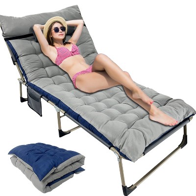 Musment Folding Camping Cot Bed with Pillow, Adjustable 5-Position Folding Chaise Lounge Chair, Portable Guest Bed & Outdoor Folding Sleeping Cots