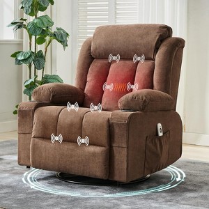 Swivel Recliner Chair,Wide Rocker Chair with Heat Massage,Single Rocking Chair with 3 Positions,2 Side Pockets,Cup Holders,USB Ports,Remote Control - 1 of 4